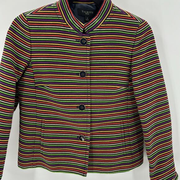 Talbots Cotton Blend Striped Blazer Multicolor Lined pop of color artsy 4P - Picture 5 of 10